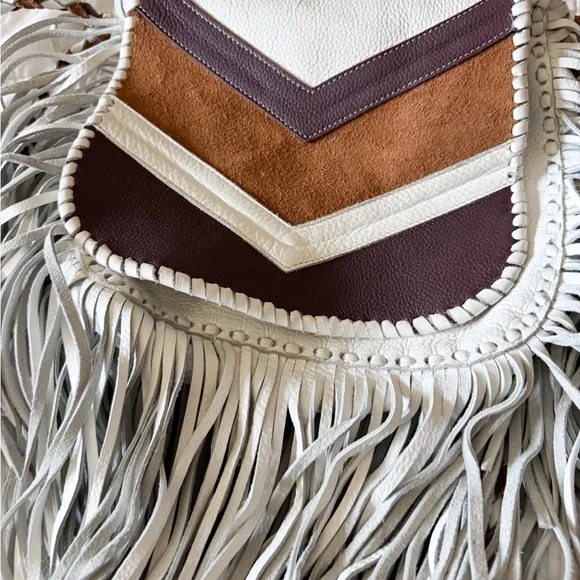 Jennifer Haley Bags Genuine Leather Boho Fringe  Bag in Cream, Brown, and Tan - Picture 2 of 11